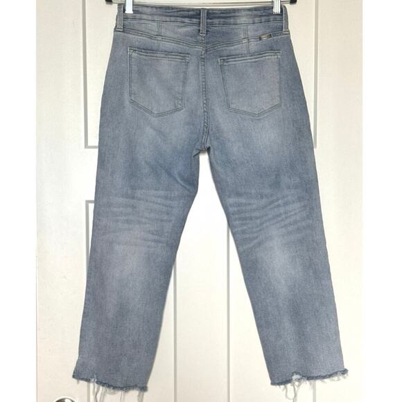 Kancan High Rise Button Fly Raw Hem Cropped Straight Jeans Size 28 - Picture 9 of 9